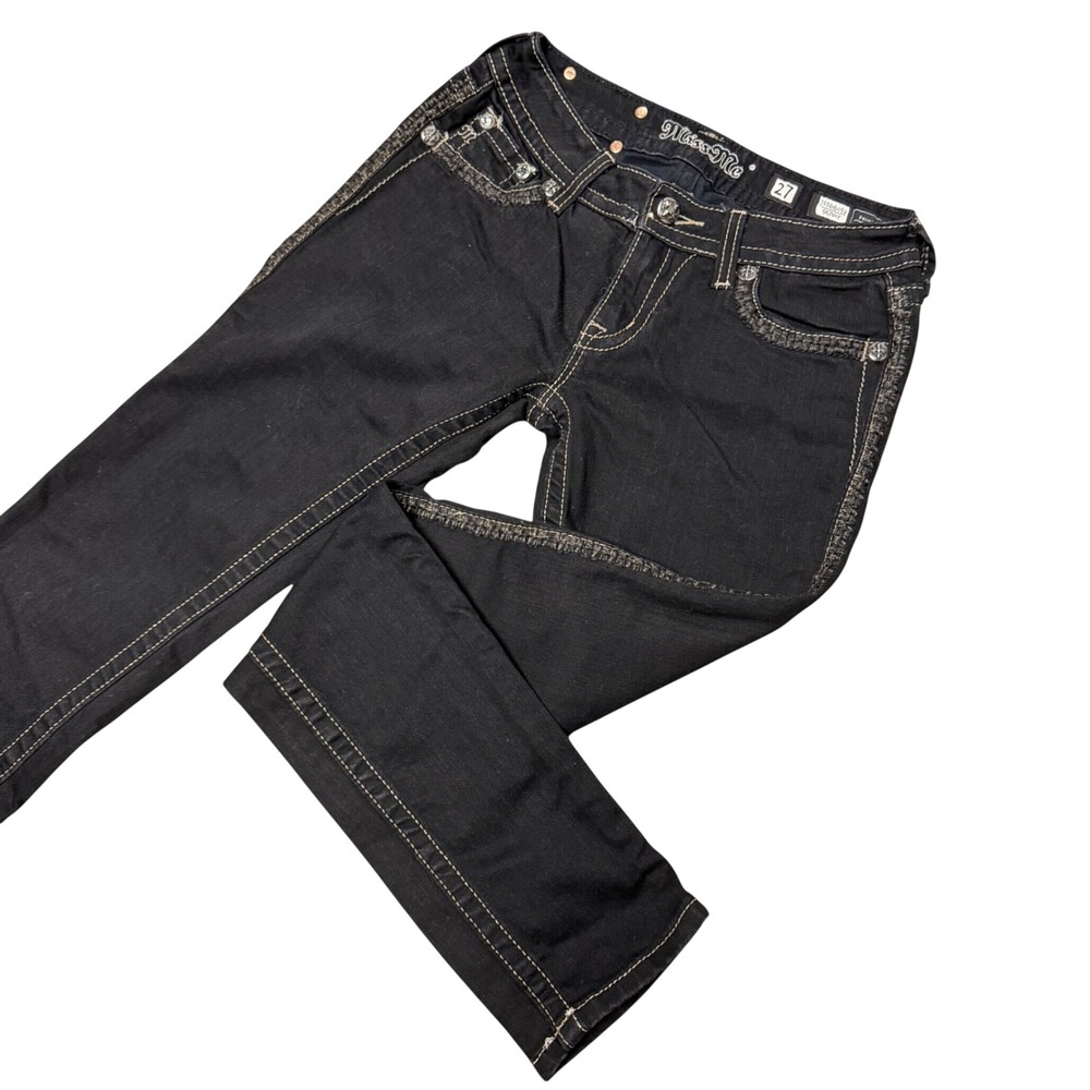 Miss Me Womens Black Skinny Jeans 27 Embellished Flap Pocket Y2K JS5660S2